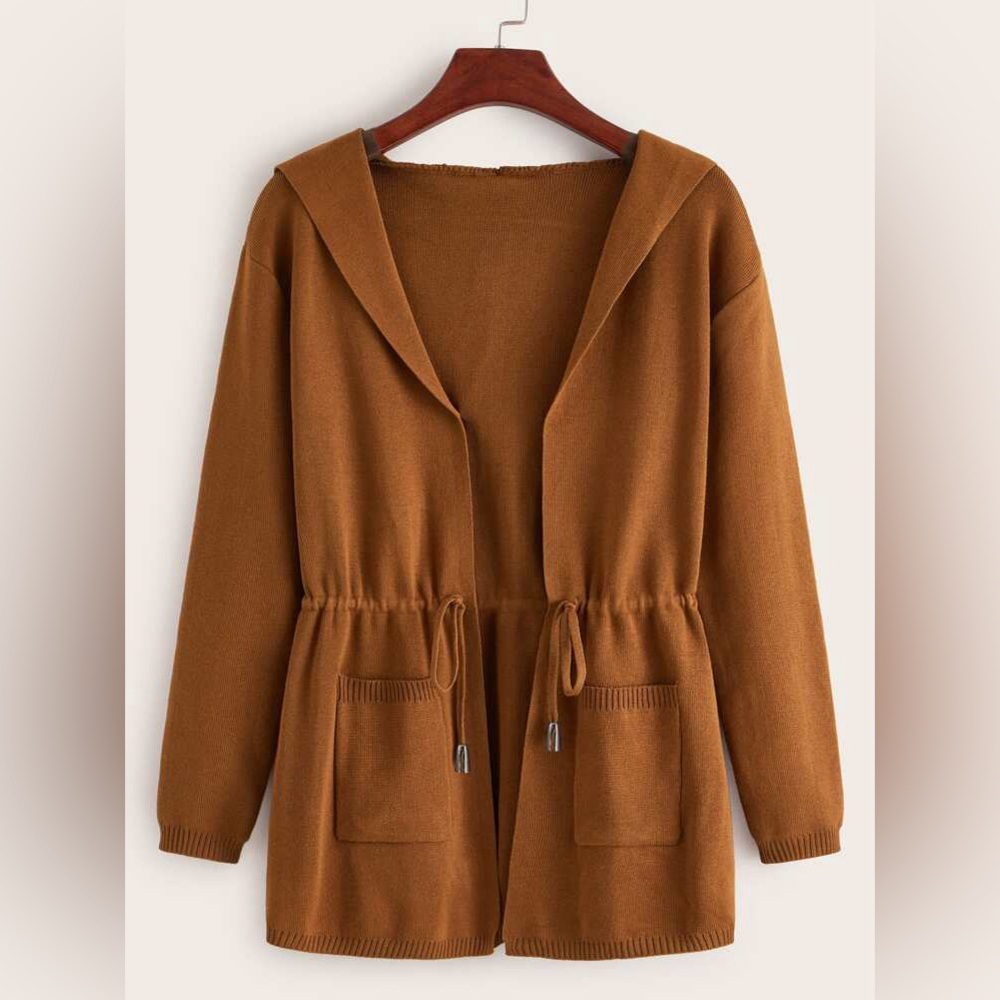 SHEIN open-front drawstring waist Warm Brown Knitwear cardigan